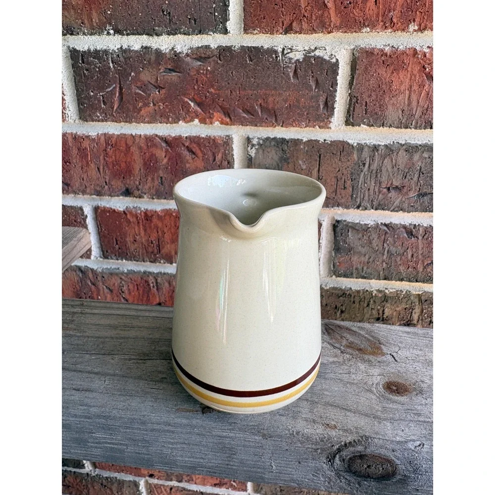 Vintage 1970s Stonecrest JI Sandpebbles Brown Creamer Pitcher Striped Korea 4